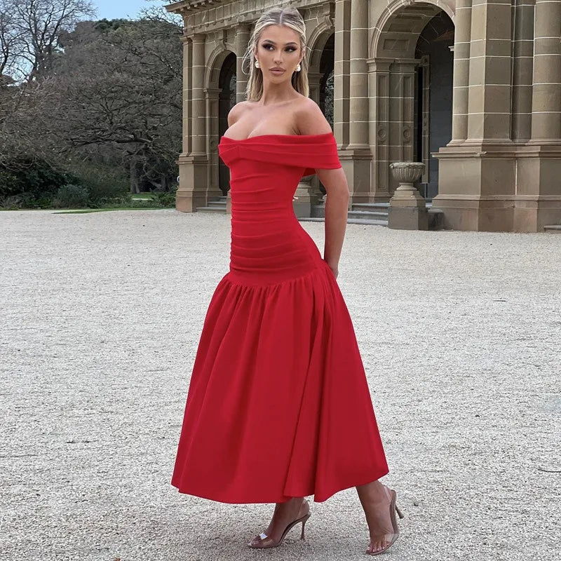 Red Sleeveless Bandeau Patchwork Party Dress