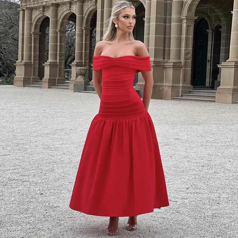 Red Sleeveless Bandeau Patchwork Party Dress