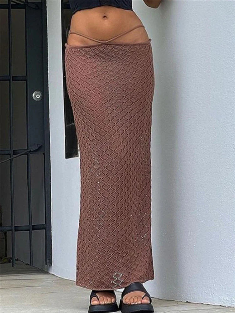 Beach See Through White Knitted Pencil Skirt