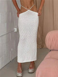 Beach See Through White Knitted Pencil Skirt