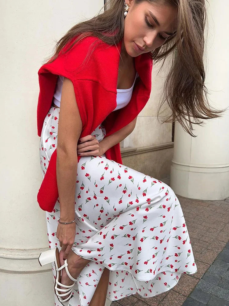 Cherry A-line Fish Tail Patchwork Skirt