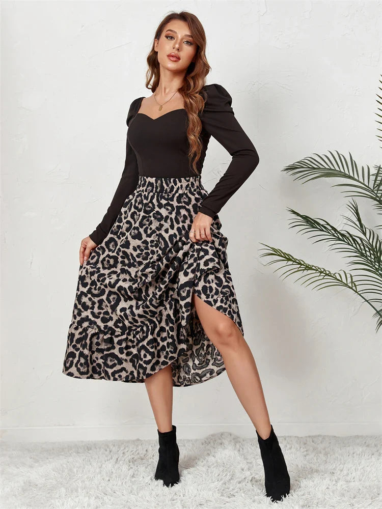 Leopard Casual Boho Printed Long Skirt
