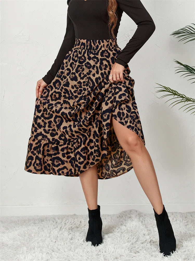 Leopard Casual Boho Printed Long Skirt