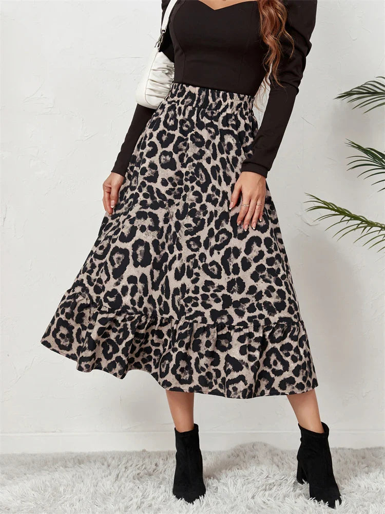 Leopard Casual Boho Printed Long Skirt