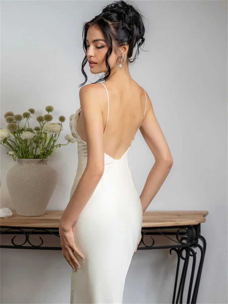 Halter Pleated High Waist Backless Solid Party Dress