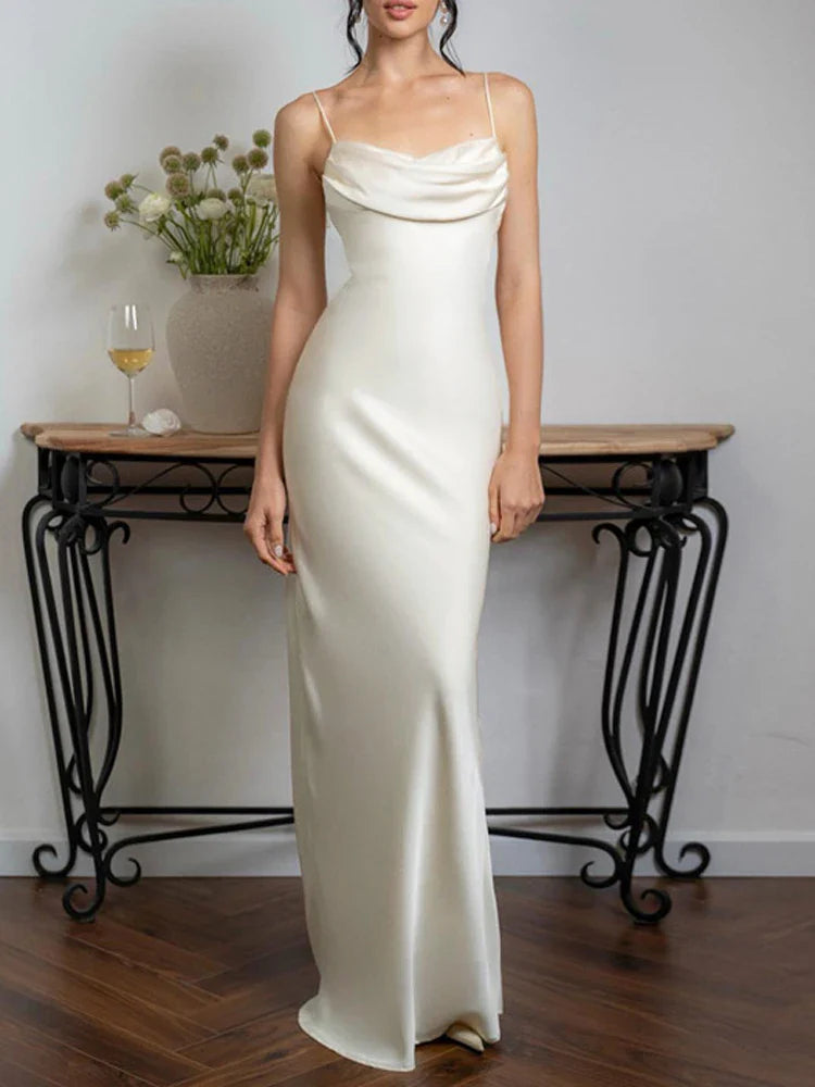 Halter Pleated High Waist Backless Solid Party Dress