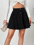 Button Up Corduroy Mini Pleated Skirt