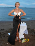 Bow Split Spaghetti Strap Backless Maxi Dress