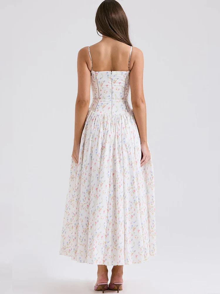 Slim Fit White Floral Lace Summer Maxi Dress