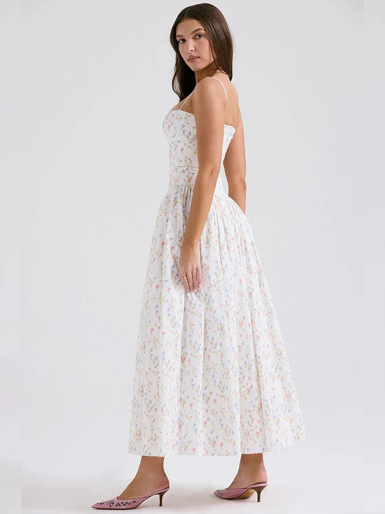 Slim Fit White Floral Lace Summer Maxi Dress