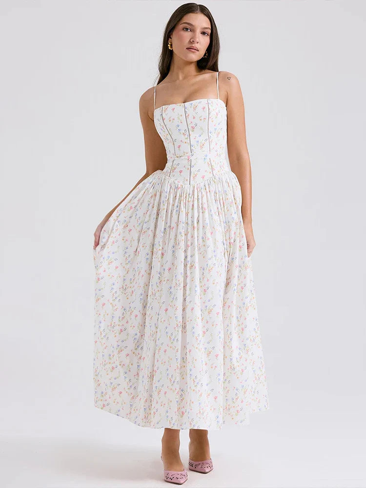 Slim Fit White Floral Lace Summer Maxi Dress