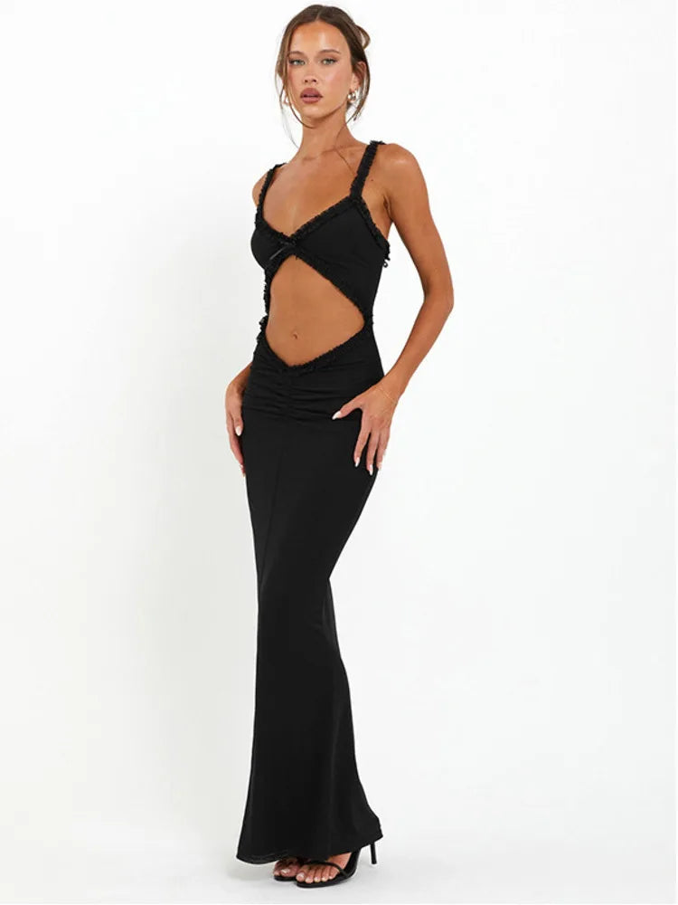 Perspective Lace Slim Bodycon Nightclub Maxi Dress
