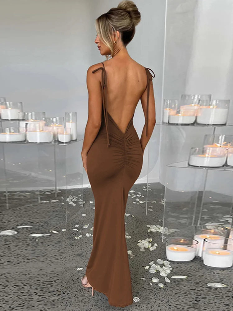 Mermaid Spaghetti Strap Summer Nightclub Slim Bodycon Maxi Dress