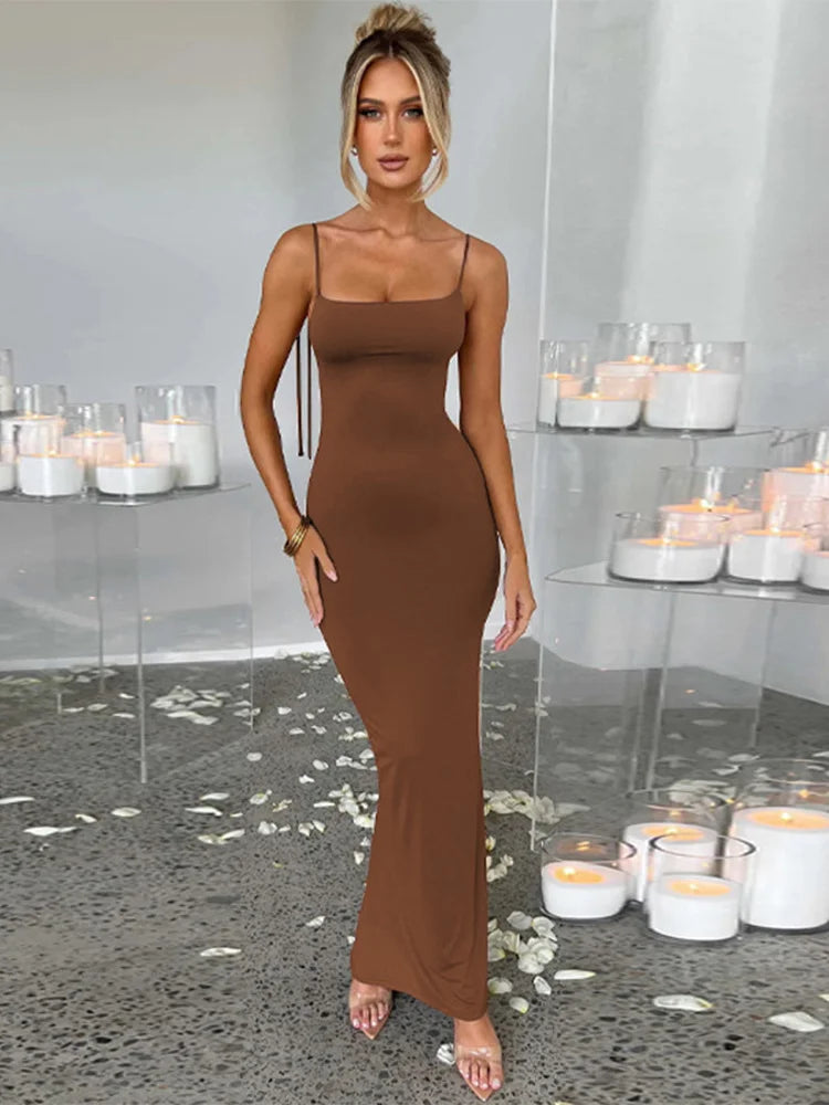 Mermaid Spaghetti Strap Summer Nightclub Slim Bodycon Maxi Dress