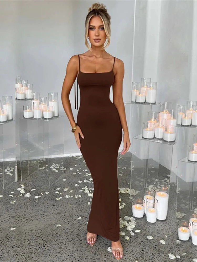 Mermaid Spaghetti Strap Summer Nightclub Slim Bodycon Maxi Dress