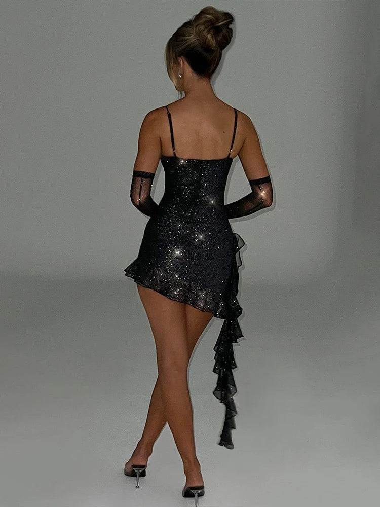 Ribbon Bodycon Spaghetti Strap Party Mini Dress