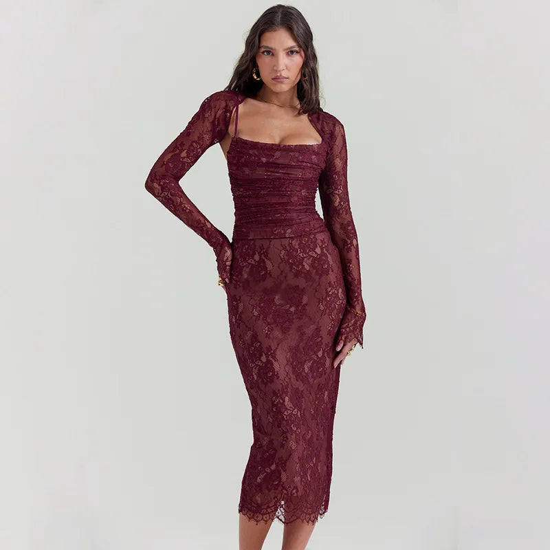 Lace Bandage Bodycon Nightclub Midi Dress