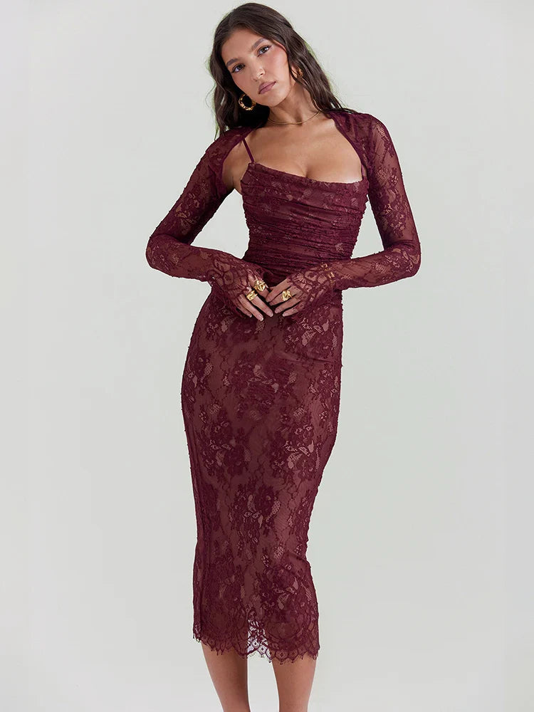 Lace Bandage Bodycon Nightclub Midi Dress