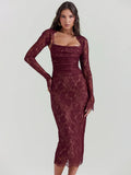 Lace Bandage Bodycon Nightclub Midi Dress