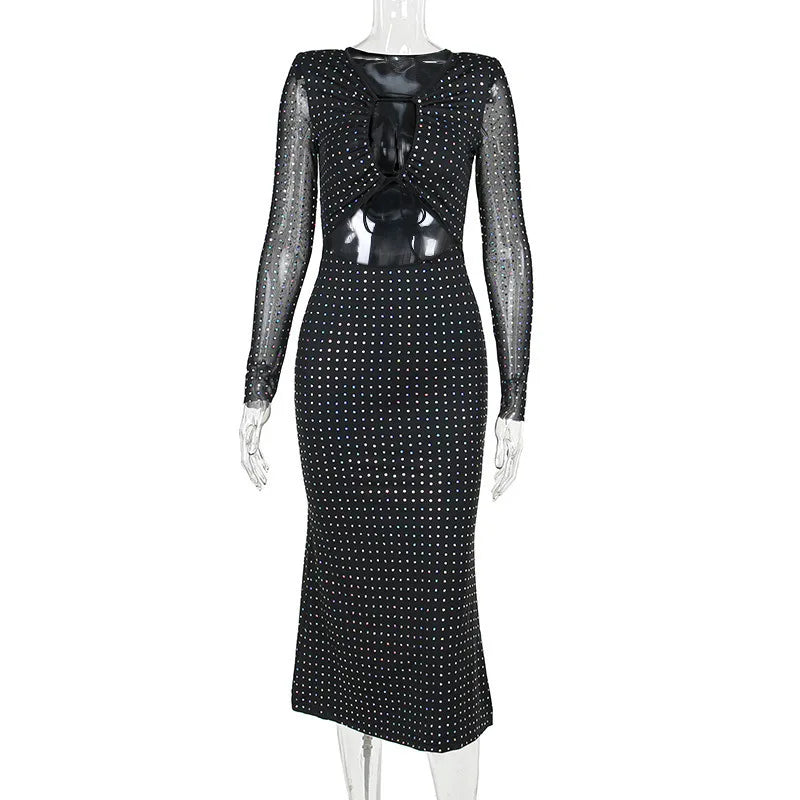 Beaded Sequin Hollow Elegant Midi Dress