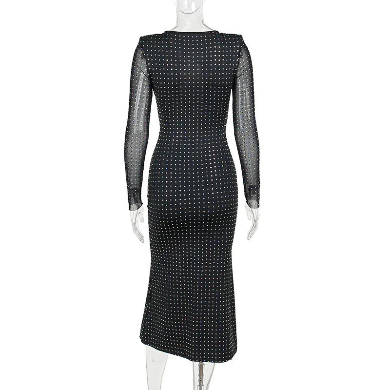 Beaded Sequin Hollow Elegant Midi Dress