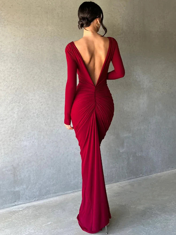 Deep V Neck Mermaid Slim Bodycon Nightclub Maxi Dress