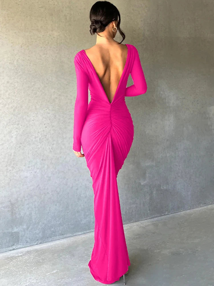 Deep V Neck Mermaid Slim Bodycon Nightclub Maxi Dress