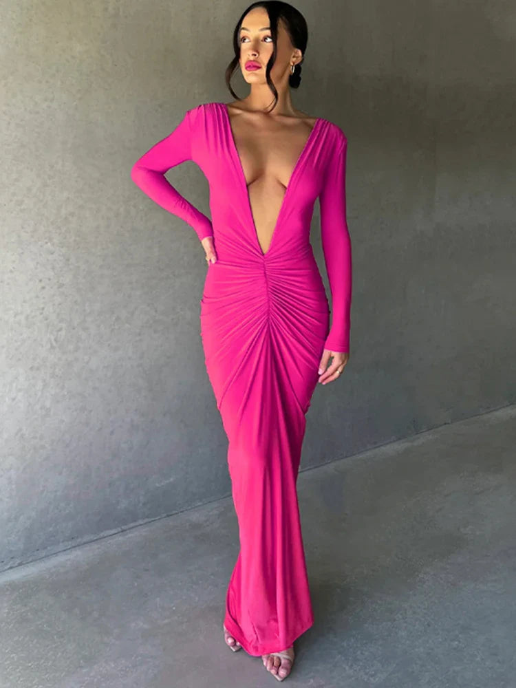 Deep V Neck Mermaid Slim Bodycon Nightclub Maxi Dress