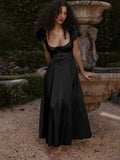 Short Sleeve Strapless Buttoned A Line Midi Dress