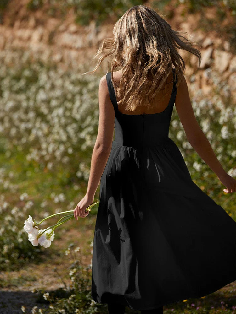 A Line Spaghetti Strap Backless Club Midi Dress