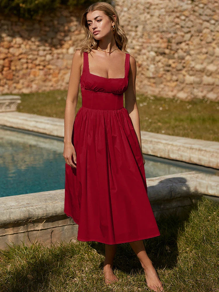 A Line Spaghetti Strap Backless Club Midi Dress