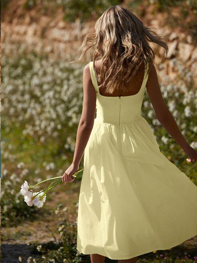 A Line Spaghetti Strap Backless Club Midi Dress