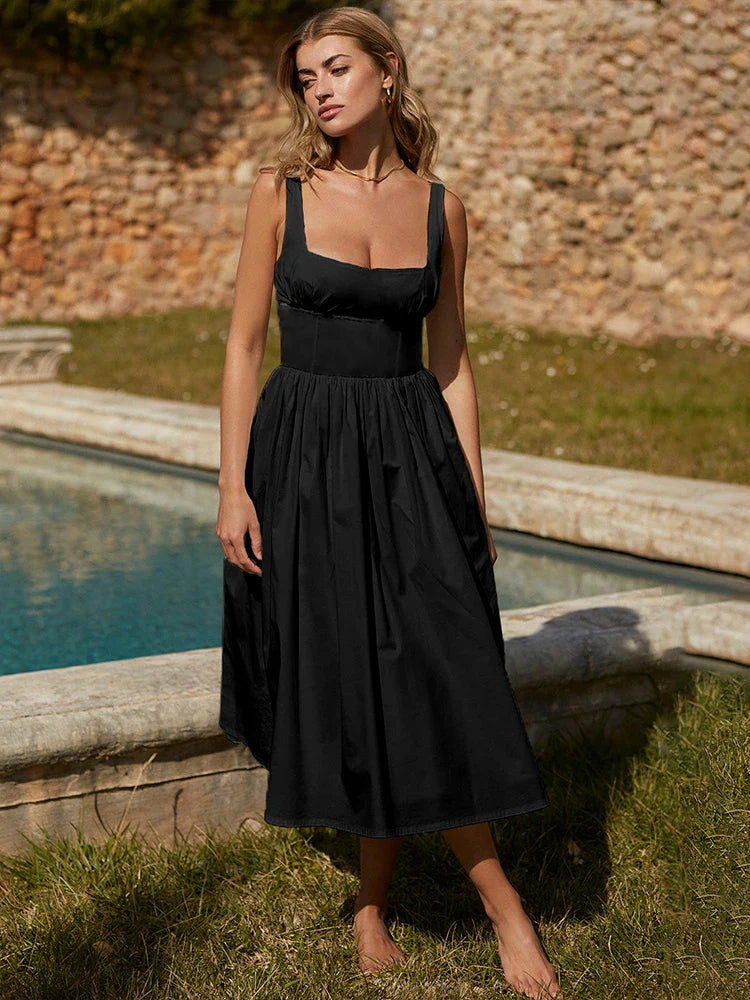 A Line Spaghetti Strap Backless Club Midi Dress