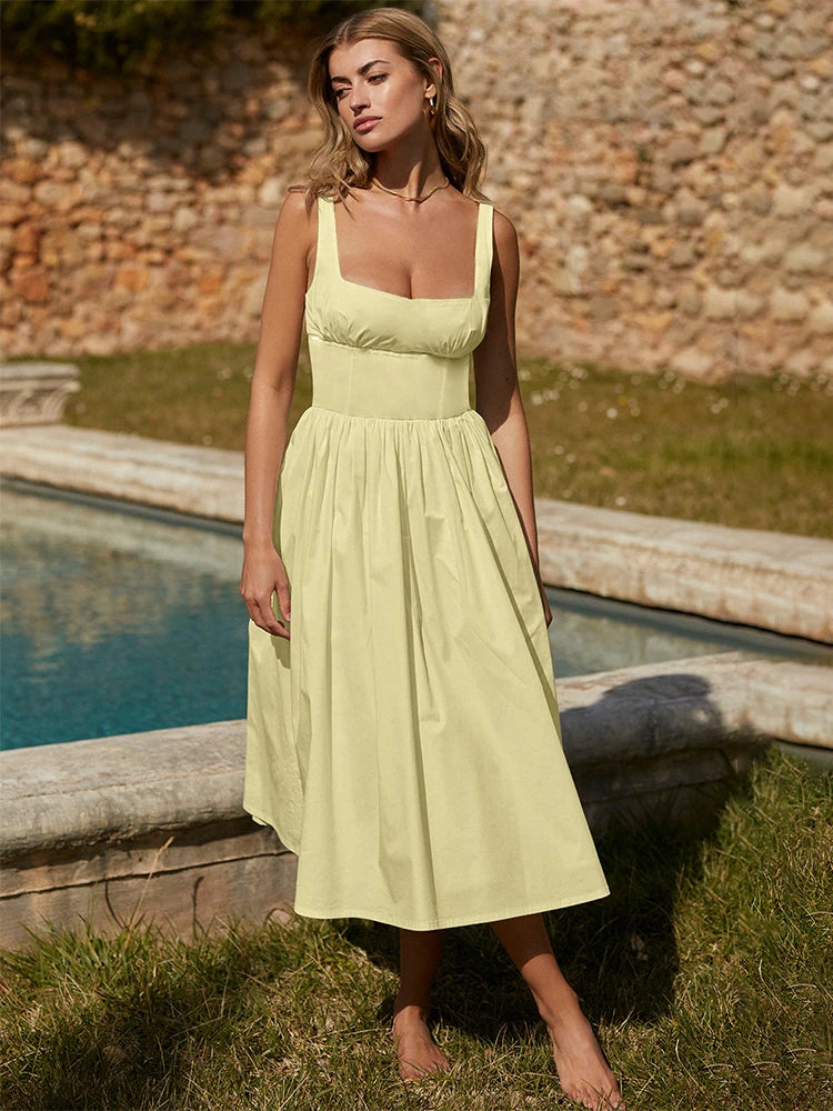 A Line Spaghetti Strap Backless Club Midi Dress