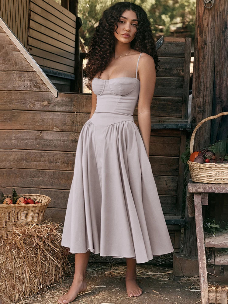 A Line Strapless Backless Club Midi Dress