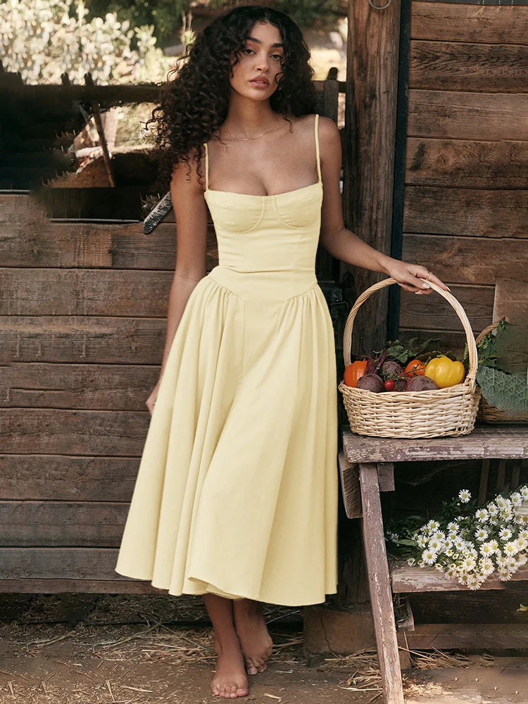 A Line Strapless Backless Club Midi Dress