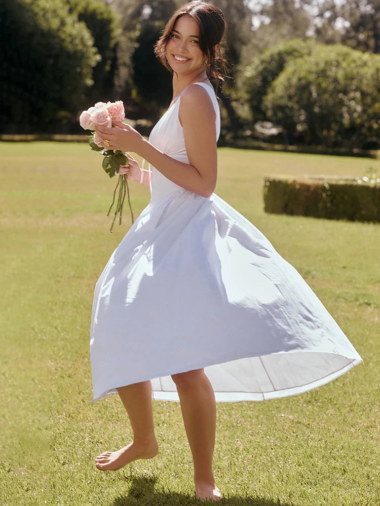 Deep V Backless A Line Summer Midi Dress