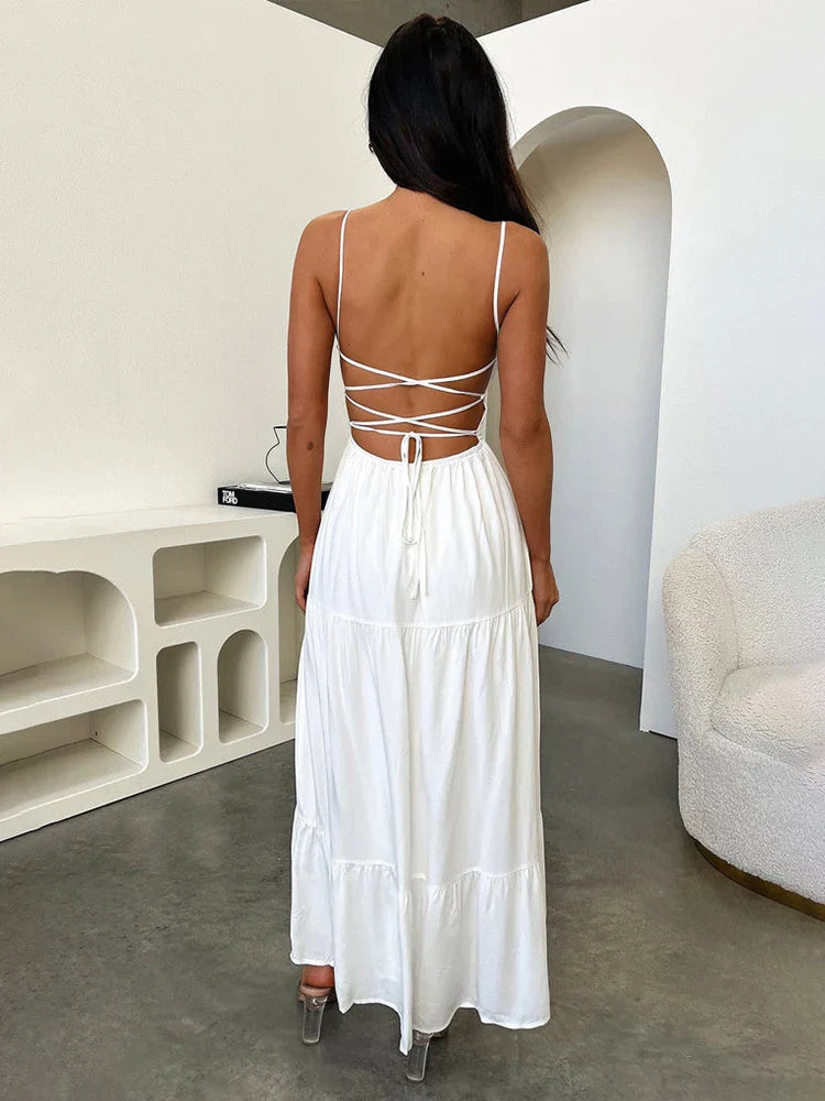 A-line Spaghetti Strap Backless Party Summer Maxi Dress