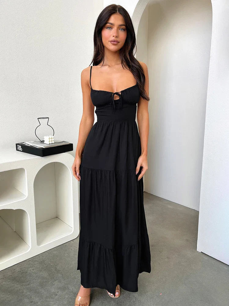 A-line Spaghetti Strap Backless Party Summer Maxi Dress