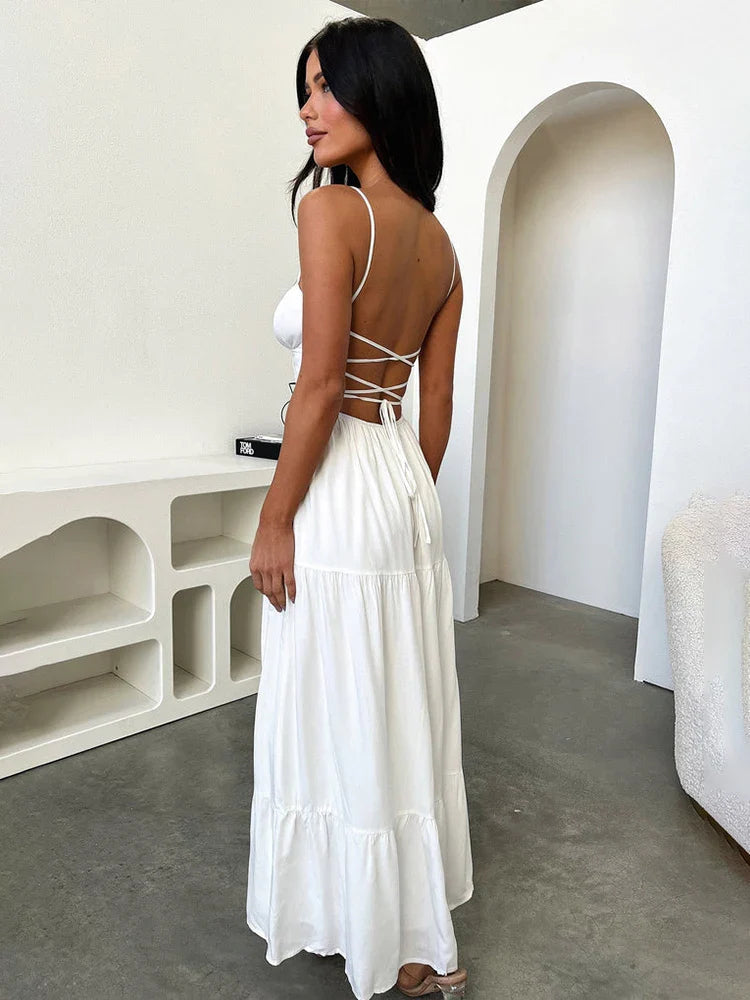 A-line Spaghetti Strap Backless Party Summer Maxi Dress