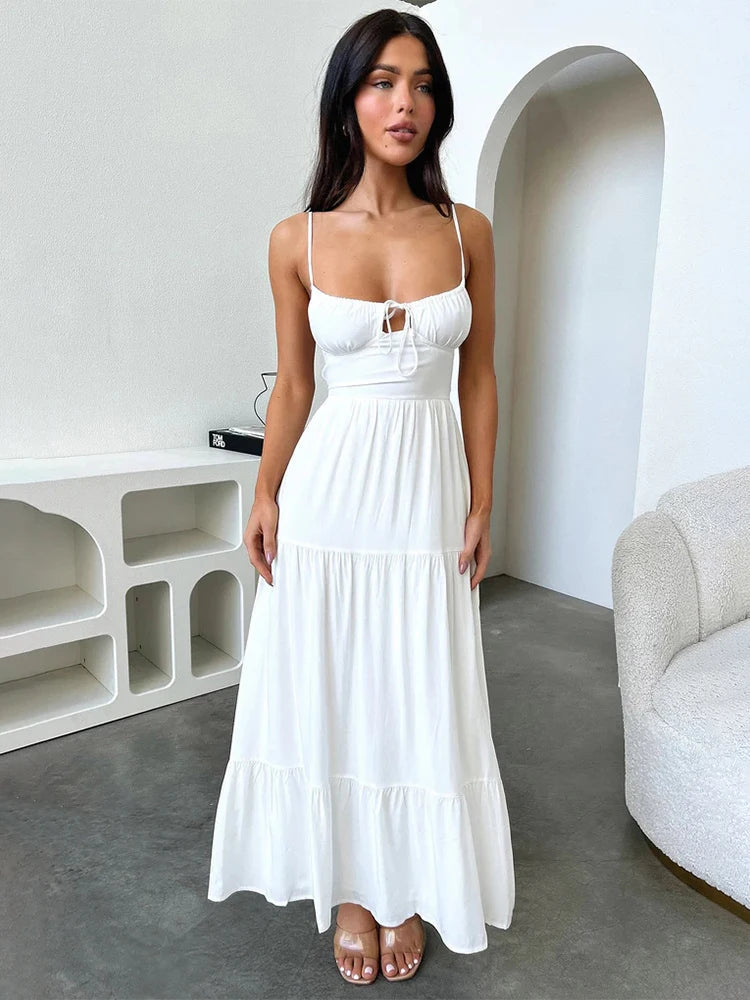 A-line Spaghetti Strap Backless Party Summer Maxi Dress