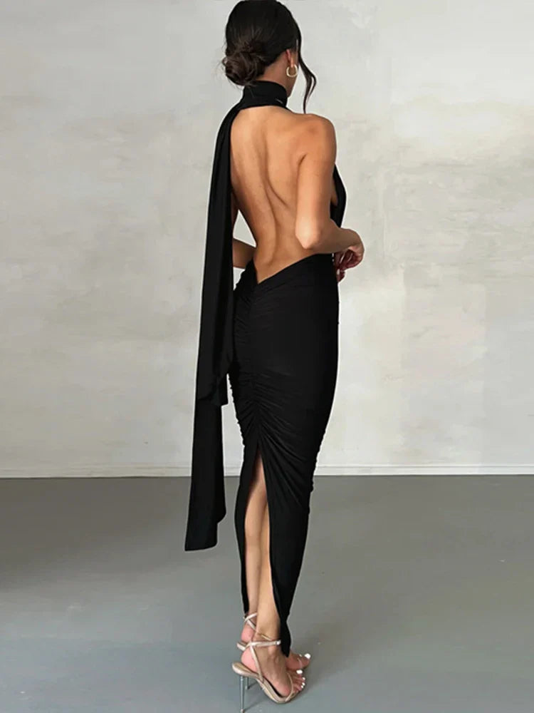 Deep V Neck Slim Bandage Bodycon Backless Nightclub Maxi Dress