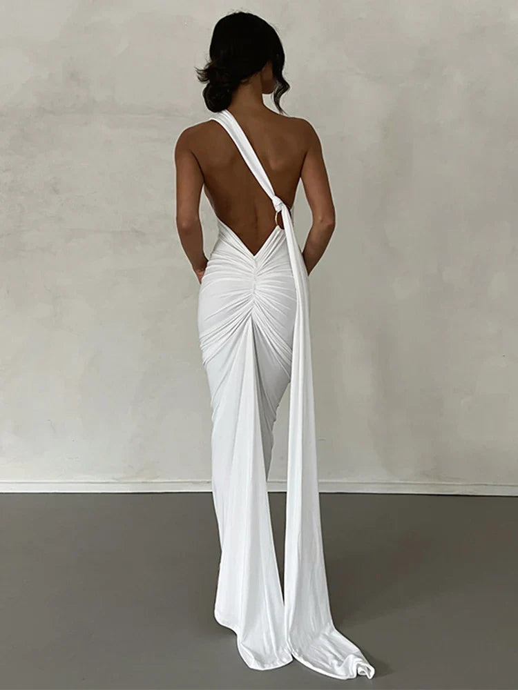 One Shoulder Slim Bodycon Backless Summer Maxi Dress