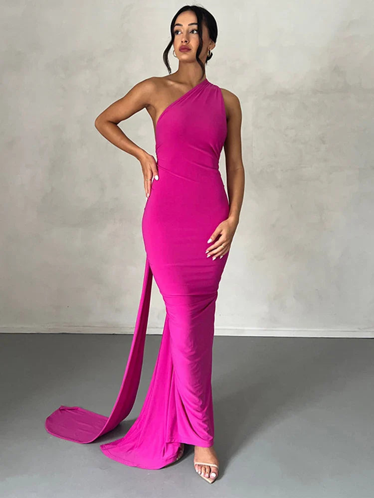 One Shoulder Slim Bodycon Backless Summer Maxi Dress