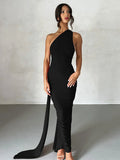 One Shoulder Slim Bodycon Backless Summer Maxi Dress