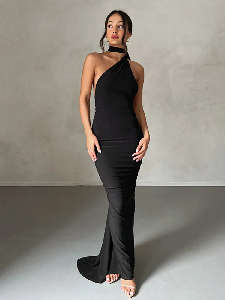One Shoulder Slim Bodycon Backless Summer Maxi Dress