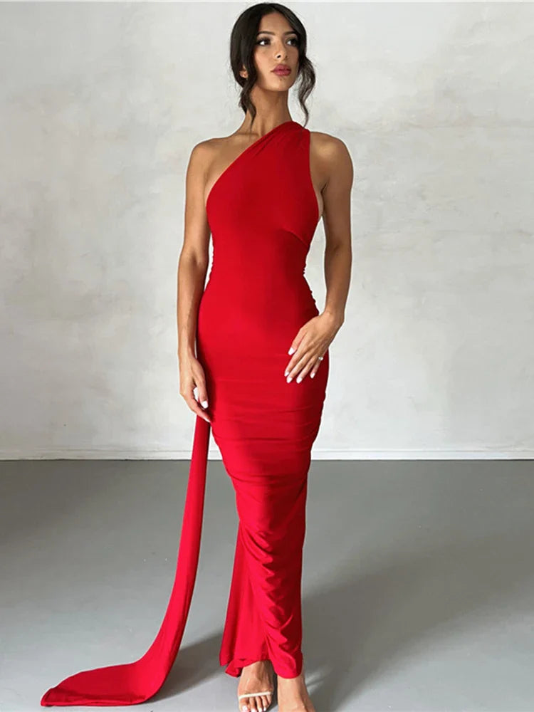 One Shoulder Slim Bodycon Backless Summer Maxi Dress