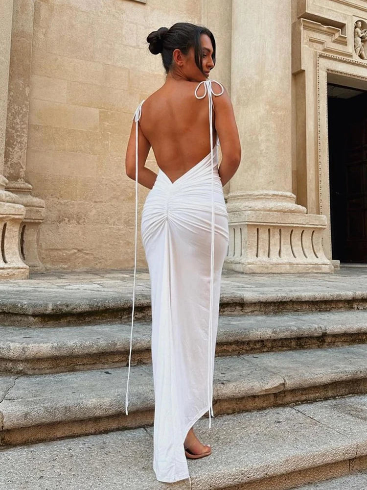 Spaghetti Strap Slim Bodycon Backless Summer Maxi Dress