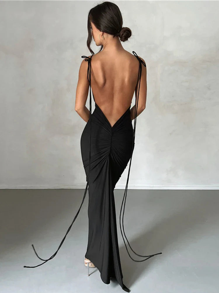 Spaghetti Strap Slim Bodycon Backless Summer Maxi Dress