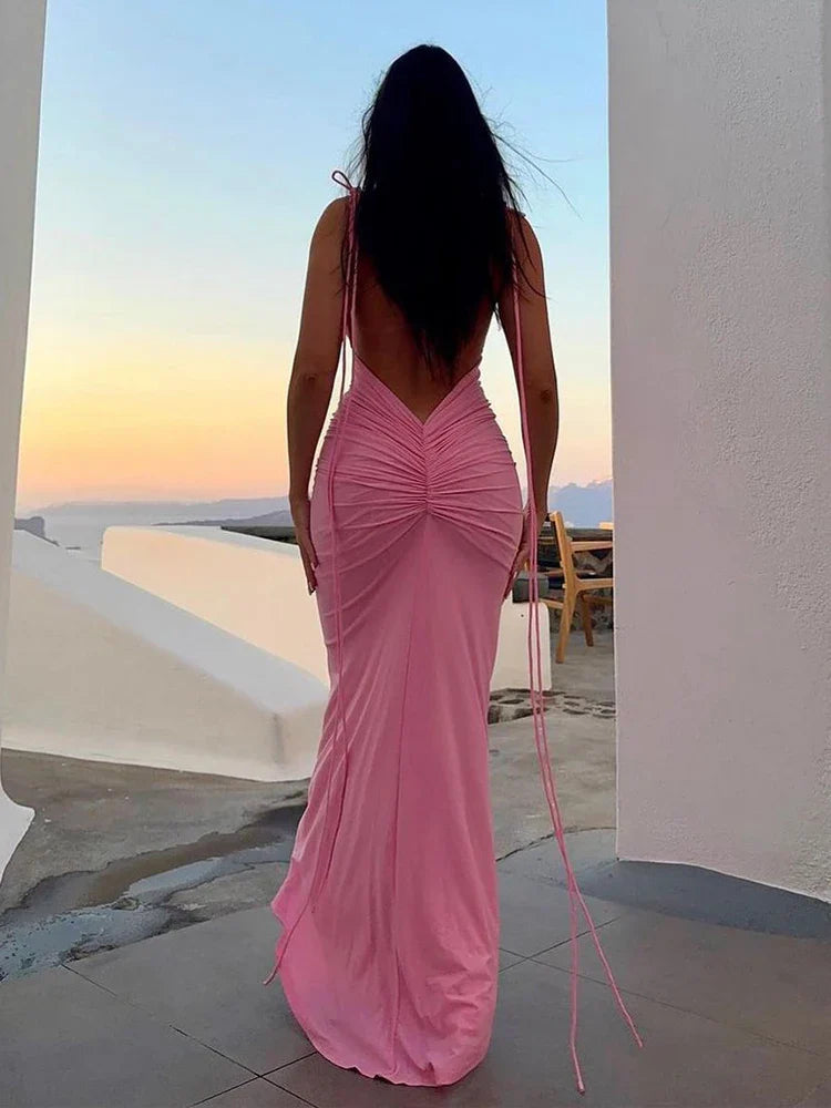 Spaghetti Strap Slim Bodycon Backless Summer Maxi Dress